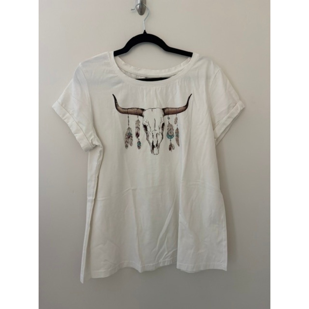 Ariat Womens White Bull Skull Graphic Tee Short Sleeve Cotton Top XL TG